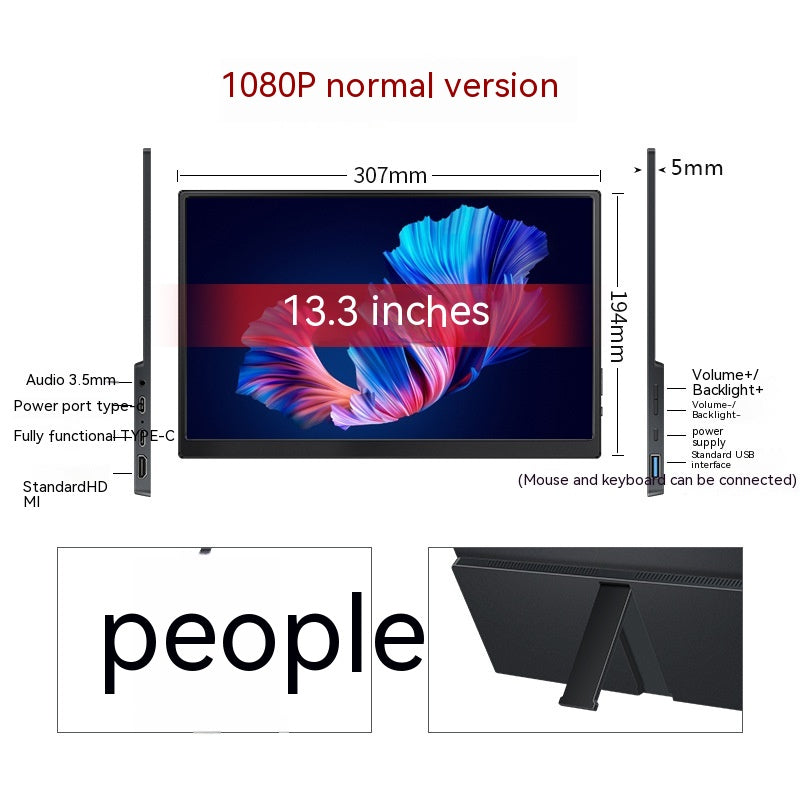 Portable IPS Monitor | 1080p Full HD | Touch & Regular | 13.3", 14" & 15.6" | HDMI & USB-C | Black