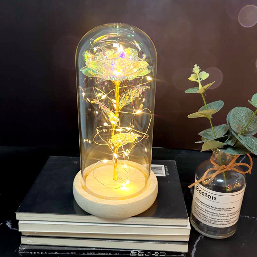 Preserved Rose Bouquet with LED Glass Cover | Silk & Velvet Roses | Solid Wood Base | AAA Battery | 300×170×160mm | 16 Colours & Styles | Valentine, Wedding & Mother’s Day Gift