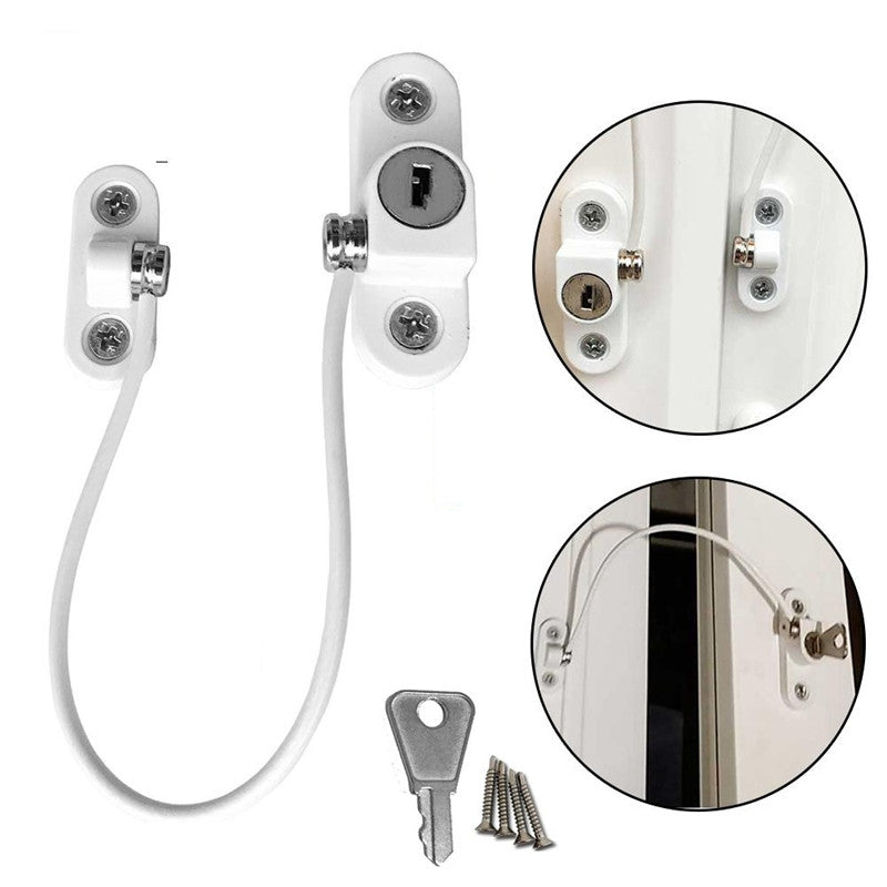 Child Safety Window & Cabinet Chain Lock | Flexible Cable | Adhesive Mount | Black & White | 1–8pcs