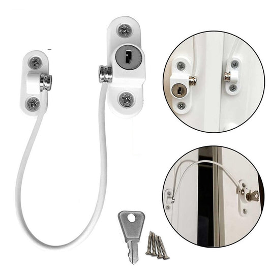 Child Safety Window & Cabinet Chain Lock | Flexible Cable | Adhesive Mount | Black & White | 1–8pcs