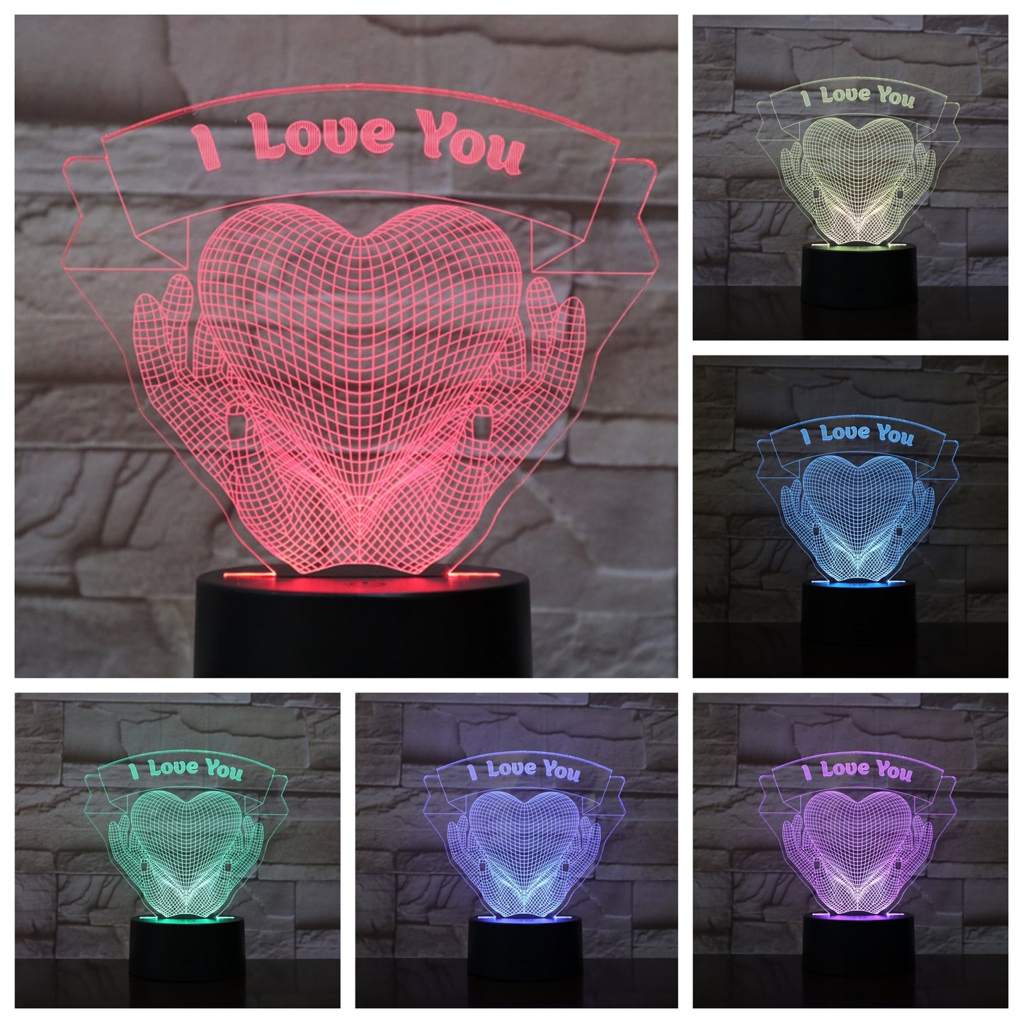 3D Acrylic LED Night Light | Hands Holding Love | 7 & 16 Colours | Touch & Remote Control | USB | Gift