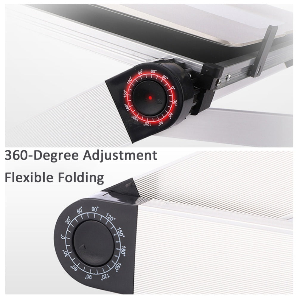 Foldable Laptop & Tablet Stand | 360° Angle | Height Adjustable | 10kg Load | Aluminium Alloy + MDF | 744g | Bed, Sofa & Desk Use | Black & White