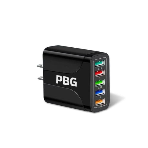 PBG 5-Port LED Wall Charger – Bundle with 4 XL 10ft Nylon iPhone Cables
