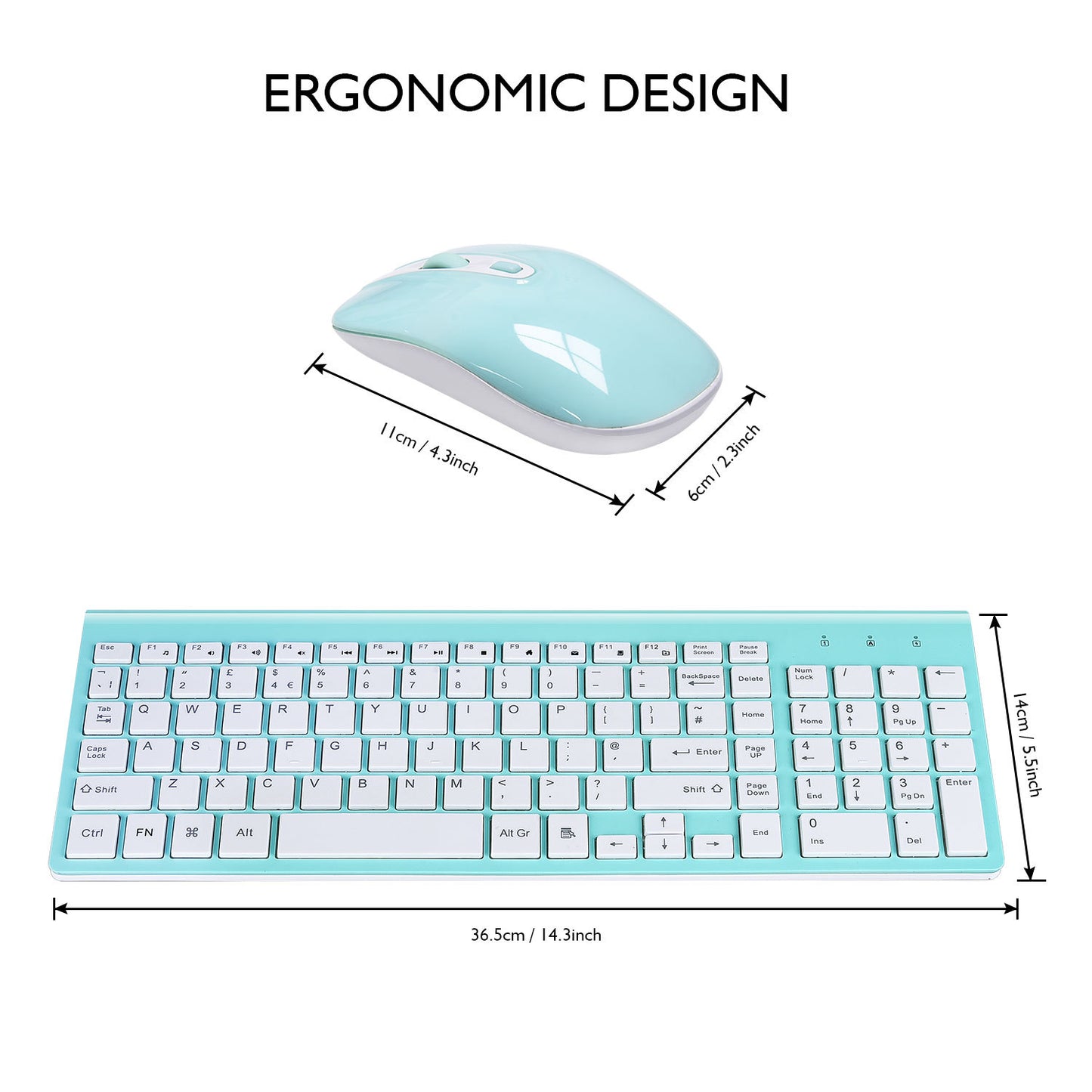 2.4G Wireless Keyboard & Mouse Combo | Full-Size Numeric Keypad | Silent | 3-Level DPI | 10m Range | Blue