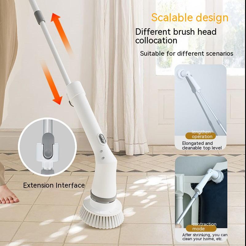 Multifunctional Electric Cleaning Brush | Type-C Rechargeable | Telescopic Long Handle | Elbow Design | Wall, Tile & Bathroom Scrubber | White