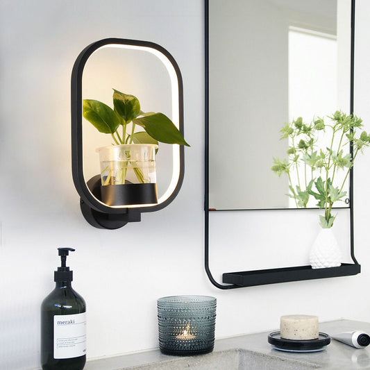 Iron Decorative Wall Lamp with Planter Basket | 18W LED | Round & Square | Natural Light & Tricolor | Black & White | Living Room & Bedroom