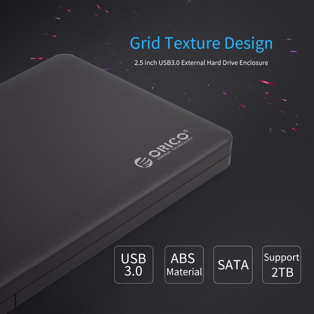 ORICO 2577U3 USB 3.0 Hard Drive Enclosure | 2.5" SATA SSD & HDD, Tool-Free, 2TB | Windows, Mac & Linux | Black