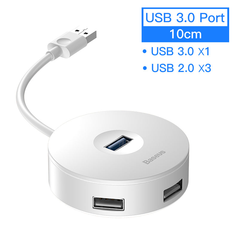 USB 3.0 Hub Adapter | 5Gbps, USB-A & USB-C, Micro USB Power, Compact Round Design | Black & White