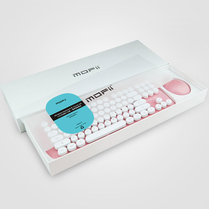 Retro Wireless Keyboard & Mouse Set | 2000 DPI | Waterproof | Plug & Play | Pastel | Blue, Pink & White