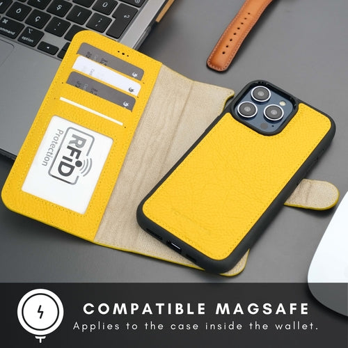 Leather MagSafe Wallet Case for iPhone 16 Pro – Full-Grain with RFID Blocking