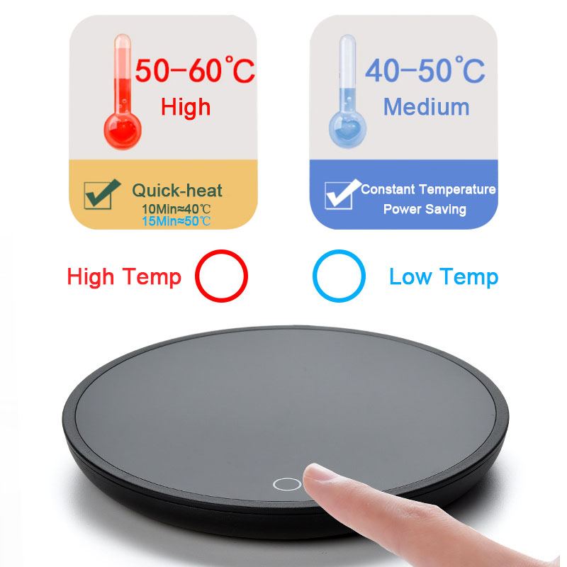 Electric Mug & Cup Warmer | Constant Temperature | ABS + Tempered Glass | Waterproof | Low & High Temp | AU, EU, UK & US | Black
