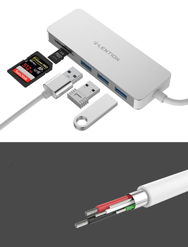 USB 3.0 Hub with SD & TF Card Reader | 5-in-1 | 3x USB 3.0 Ports | Bus Powered | Plug & Play