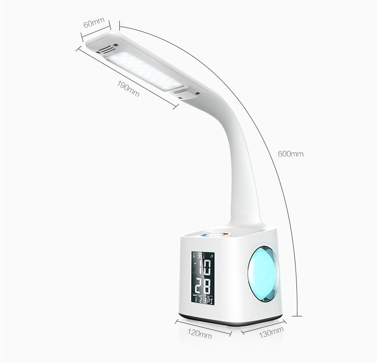 7-in-1 LED Desk Lamp | 8W | USB Charging Port | 256-Colour Base | Clock, Calendar & LCD | Pen Holder | Gooseneck | 3-Level Dimming | White