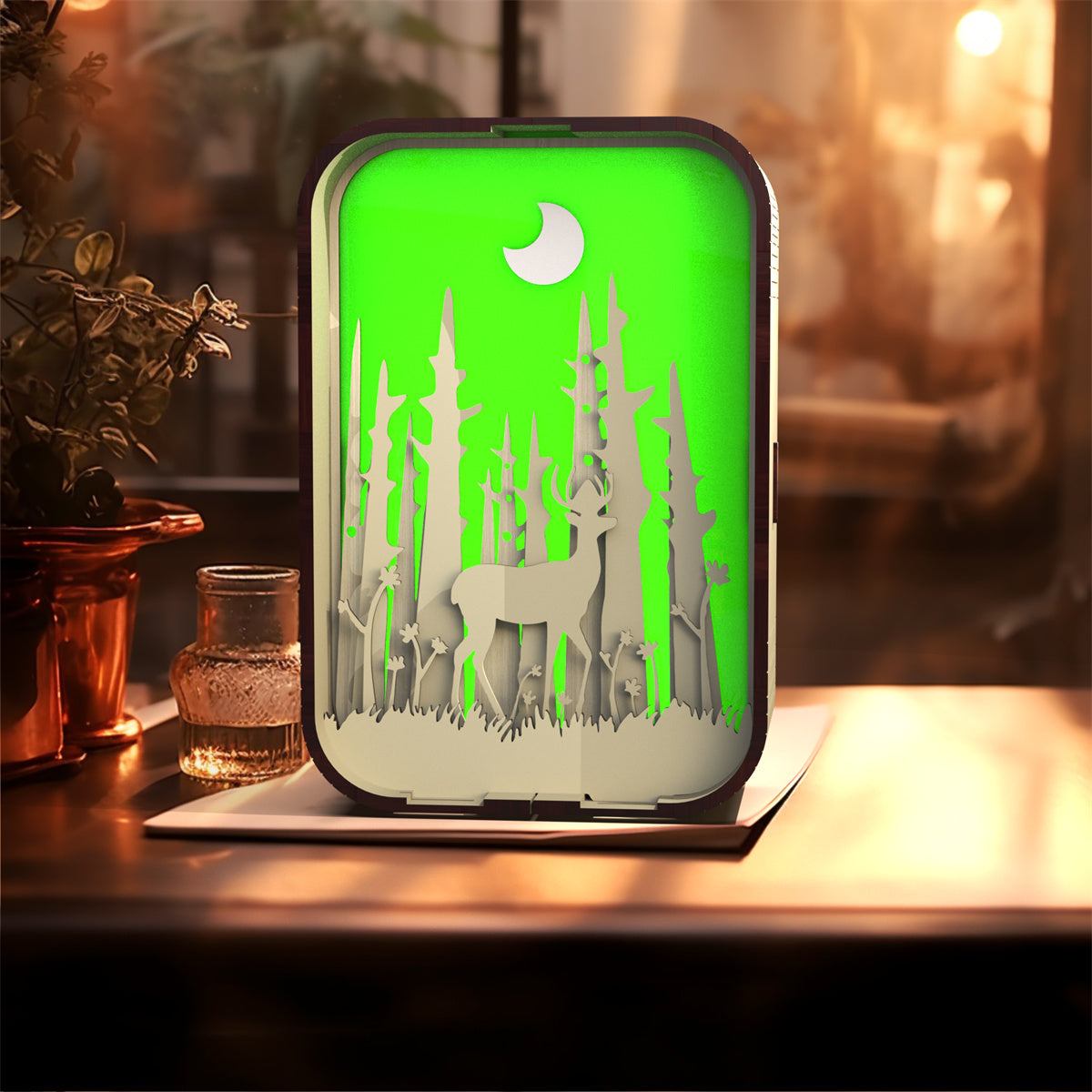 Laser-Engraved Wooden Night Light | Basswood & Black Walnut | USB | Touch Switch | Dimmable | 9.5×5×12.5cm | Bedside & Desktop Decor | Birthday Gift