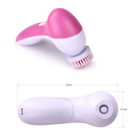 Electric Facial Cleansing Brush & Massager | 2-Speed | 5 Attachments | 2×AA Battery | 130×70×48mm | Exfoliate, Cleanse & Massage | Blue & Pink | 1pc, 2pc & 3pc