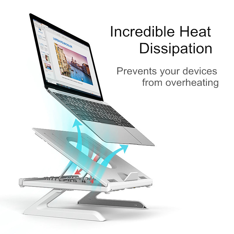 Foldable Adjustable Laptop Stand | 9 Angles | 17" | 20KG | Heat Dissipation | Phone Holder | Black & White