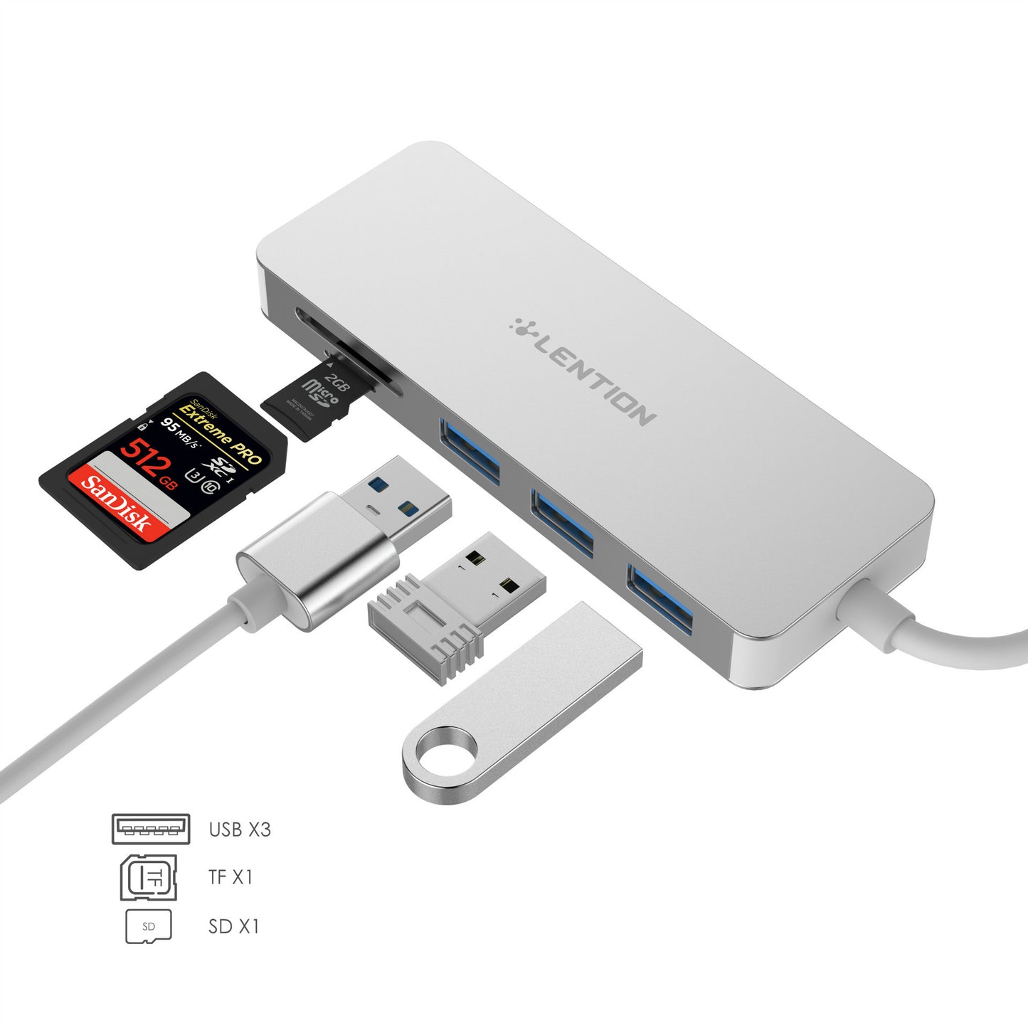 USB 3.0 Hub with SD & TF Card Reader | 5-in-1 | 3x USB 3.0 Ports | Bus Powered | Plug & Play