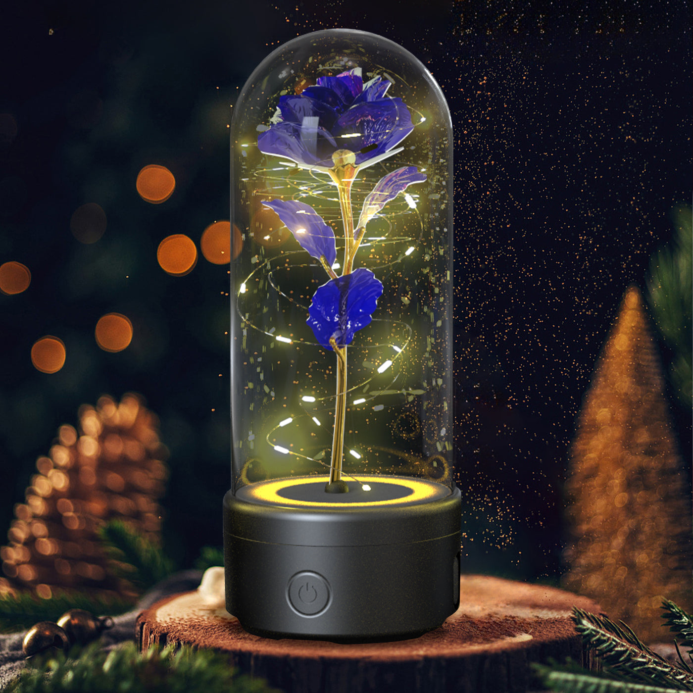 2-in-1 Eternal Rose LED Light & Bluetooth Speaker | Glass Dome | Handmade Preserved Flower | Copper Wire LED | HD Sound | Black & White Base | 5 Flower Colours | Valentine's & Gift