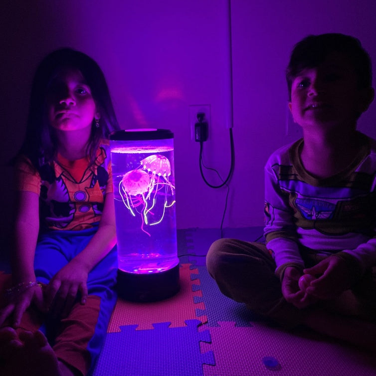 LED Volcanic Eruption Jellyfish Aquarium Lamp | USB & Battery | Colour-Changing LED | 105×105×280mm | Floating Volcanic Beads | Bedroom, Office & Living Room Night Light
