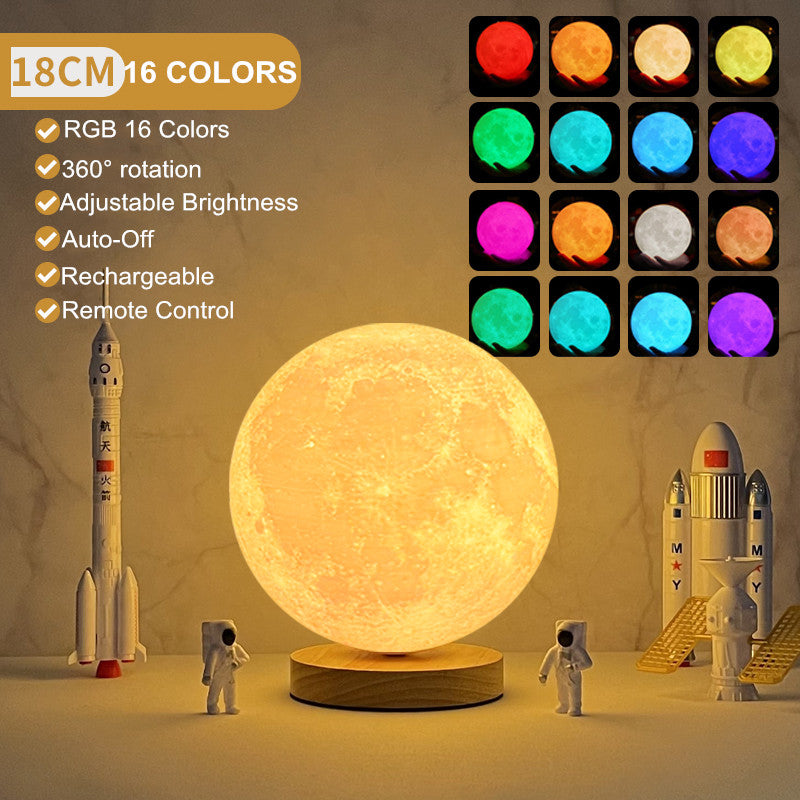 3D Rotating Moon Lamp | PLA + Oak Base | Remote & Touch Control | 3 Colour Modes | 360° Rotation | USB | 12cm, 15cm & 18cm | Home, Bedroom & Gift
