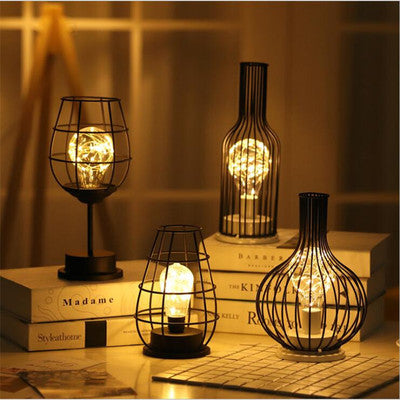 Wrought Iron Wine-Shaped Decorative Table Lamp | Copper Wire LED | Battery Powered | IP43 | 7 Styles | Home, Hotel & Restaurant