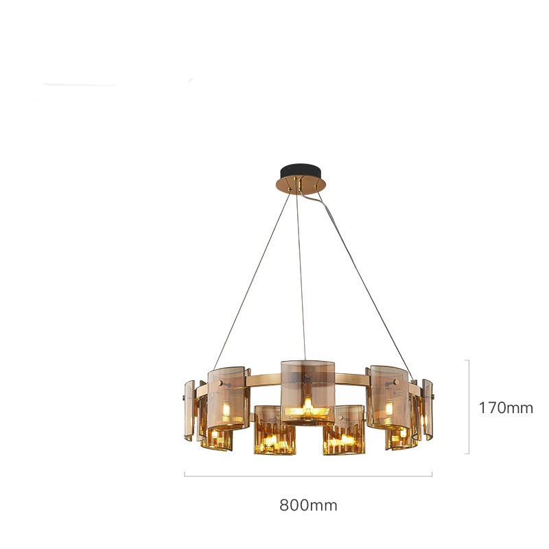 Modern Glass Fish-Shape LED Chandelier | 6 & 9 Heads, Amber & Smoke Grey, Tricolor Dimming, 220V, 10-15㎡