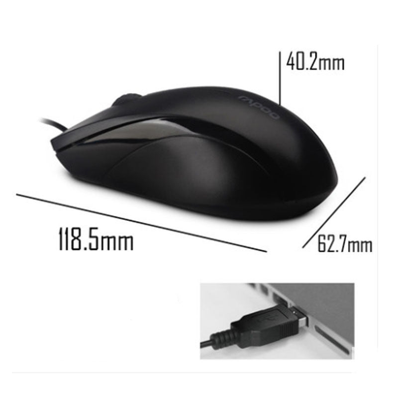 Wired USB Optical Mouse | 1000DPI, 3-Button, Ergonomic, 1.5m Cable | Desktop & Laptop | Black
