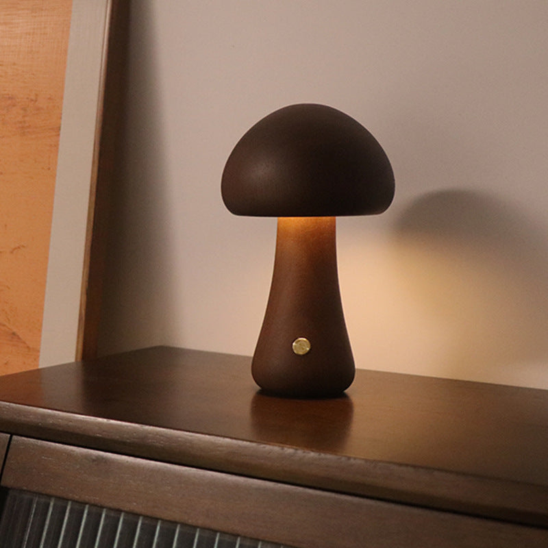 Wooden Mushroom LED Night Light | 2.4W | Touch Switch | 165×100mm | Beech & Walnut | 4 Styles | Bedroom, Kids Room & Home Decor