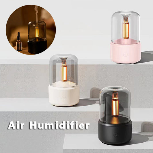 Candlelight Aroma Diffuser & Humidifier | 120ml | 8–12hr | USB | <36dB | Auto Shut-Off | Simulated Flame LED | No Filter | Beige, Black & Pink | Bedroom & Office