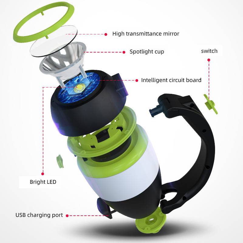 7-in-1 Multifunctional LED Camping Lantern | 5W | 350 Lumens | 100–200m Range | IPX45 | 5–8hr | USB Rechargeable | Power Bank | Black Green, Blue & Red