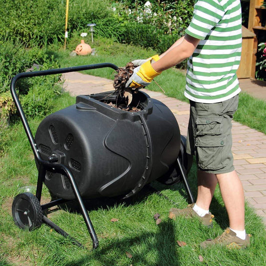190L Rotary Compost Tumbler Bin | Aerobic Fermentation, Movable Wheels, Garden & Yard Composting