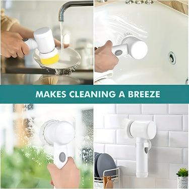 Electric Spin Cleaning Brush | USB Rechargeable | Handheld | Automatic Rotary | ABS + Nylon | Bathroom, Kitchen & Tile Scrubber | White