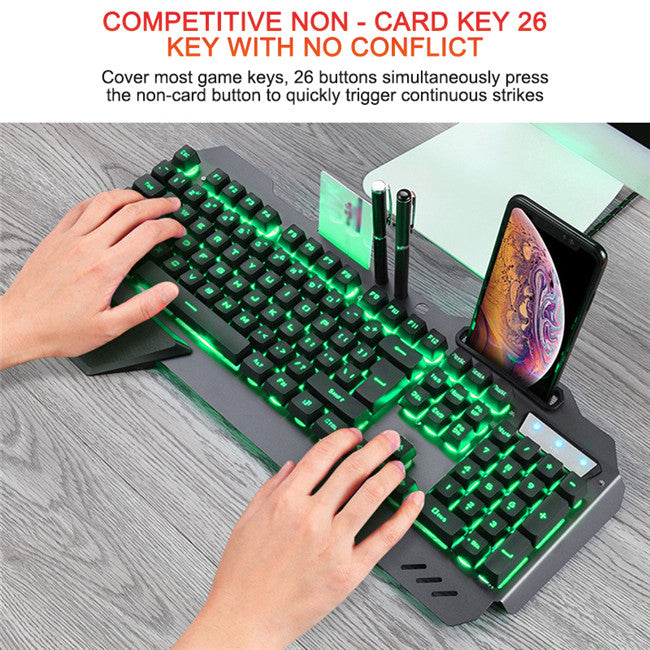 RGB Gaming Keyboard with Phone Holder & Pen Slot | 16 Backlight Modes | Waterproof | USB 2.0 | 0.1ms | Windows & Android | Black & White