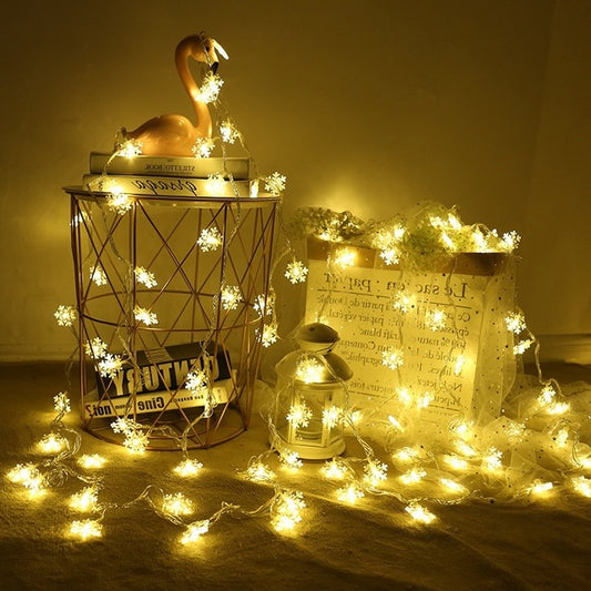 Snowflake LED String Lights | Battery Powered | Colorful & Warm White | 2m/10 Lights & 3m/20 Lights | Indoor & Outdoor | Christmas, Garden, Terrace & Party Decoration