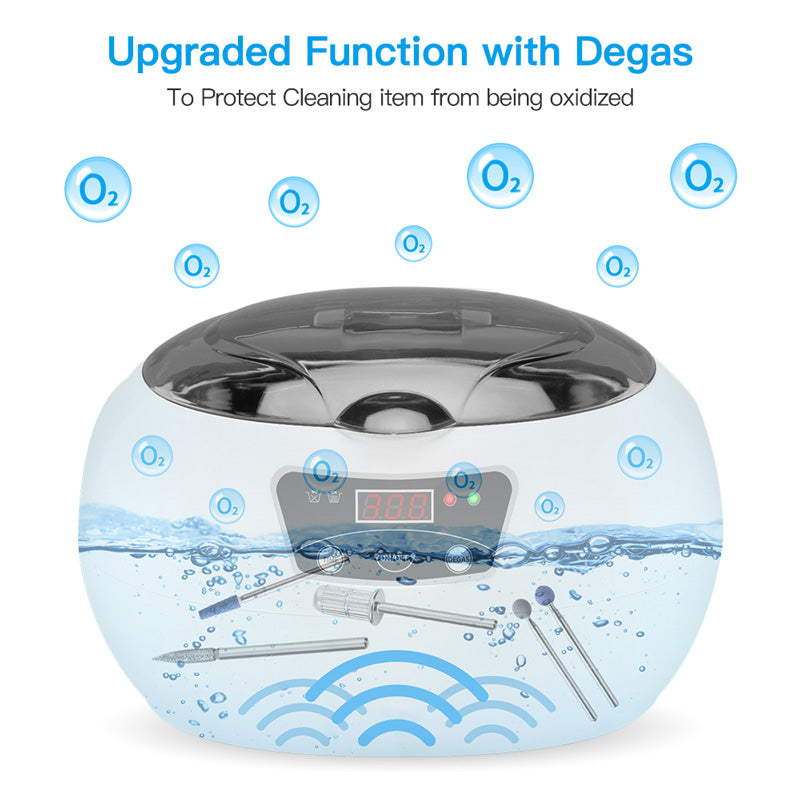 Ultrasonic Jewellery & Household Cleaner | 40KHz | Digital Control | 20.6×15.2×13.2cm | EU & US Plug | White Blue & White Grey