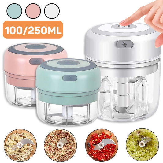 Mini Electric USB Rechargeable Garlic & Food Chopper | 30W | 1200mAh | BPA-Free | Stainless Steel Blade | 100ml, 250ml & 350ml | Green, Pink & White | Kitchen Tool
