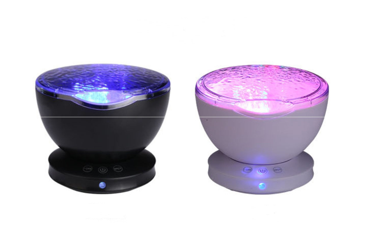 Ocean Wave Projector Night Light | Built-In Speaker | Remote & TF Card | USB & Battery | Aurora Projection | Black & White