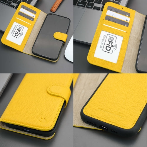 Leather MagSafe Wallet Case for iPhone 16 Pro – Full-Grain with RFID Blocking