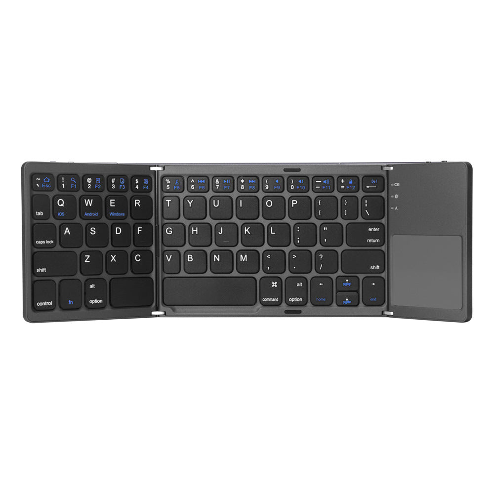 Tri-Fold Bluetooth Keyboard with Touchpad | Bluetooth 3.0 | 100hr Battery | Apple, Android & Windows | Black & Silver | English & Spanish