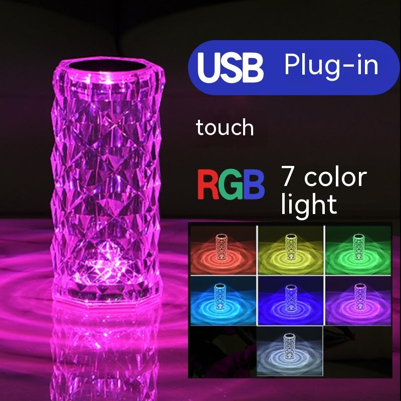 Crystal Rose LED Atmosphere Table Lamp | 2W | RGB 16-Colour, 7-Colour, Tricolour & Warm White | Touch & Remote | Rechargeable, USB & Battery | Ø7.5×16cm | 10 Styles | Gift & Decor