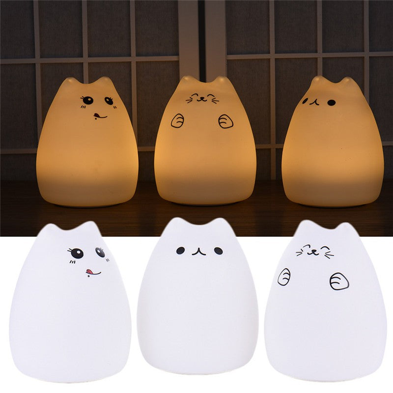 Cat-Shaped Silicone LED Night Light | Touch Sensor | 7-Colour Changing | 15hr Battery | USB & Battery | Kids, Bedroom & Gifting