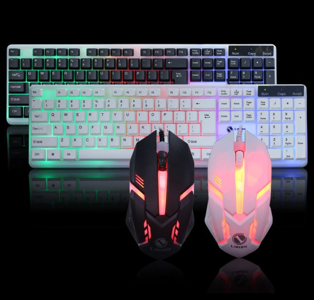 Wired Gaming Keyboard & Mouse Combo | 104-Key Backlit | LED Mouse | USB | Black & White