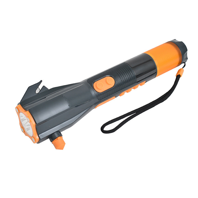 8-in-1 Emergency Car Safety Hammer | Window Breaker, Seatbelt Cutter, Hand-Crank Charger, AM/FM Radio, LED Light | Orange