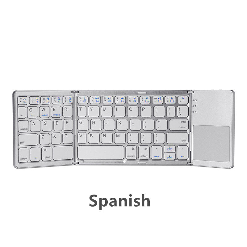 Tri-Fold Bluetooth Keyboard with Touchpad | Bluetooth 3.0 | 100hr Battery | Apple, Android & Windows | Black & Silver | English & Spanish