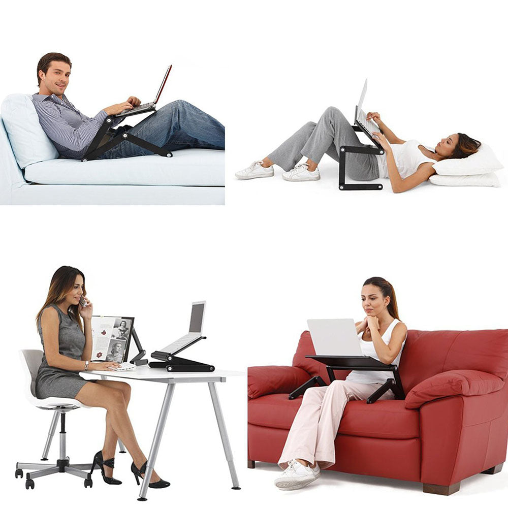 Adjustable Laptop Stand Desk with Cooling Fan & Mouse Pad | Aluminum-Magnesium, 360° Foldable | Ergonomic | Black & Red