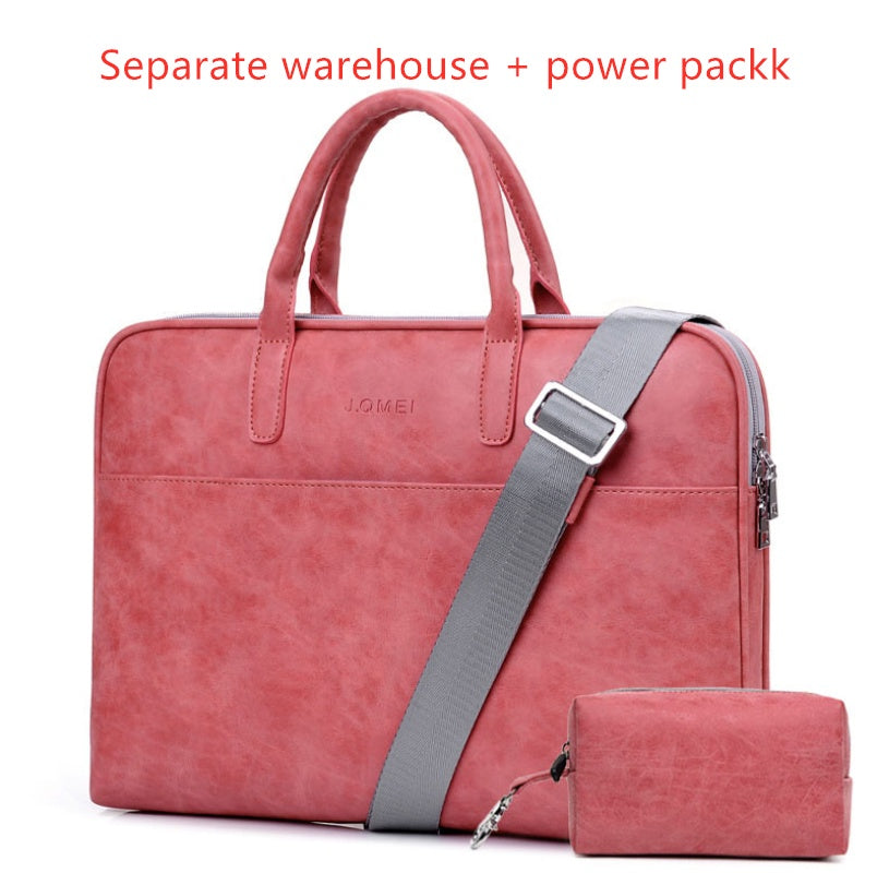 Faux Leather Laptop Shoulder Bag for Women | 13.3"–17.3" | Waterproof, Multi-Pocket | Black, Pink, Red
