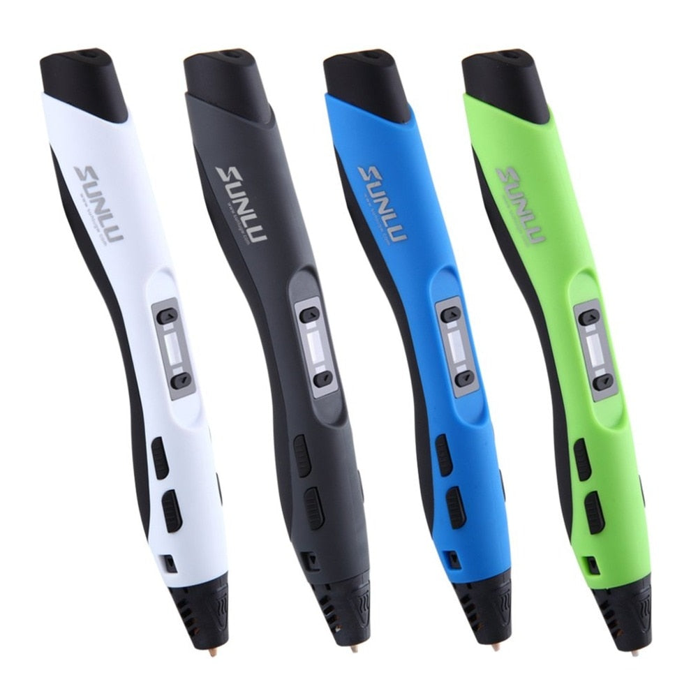 3D Printing Pen | 3D Drawing & Graffiti | EU, UK & USA Plug | 18cm | Black, Blue, Green & White