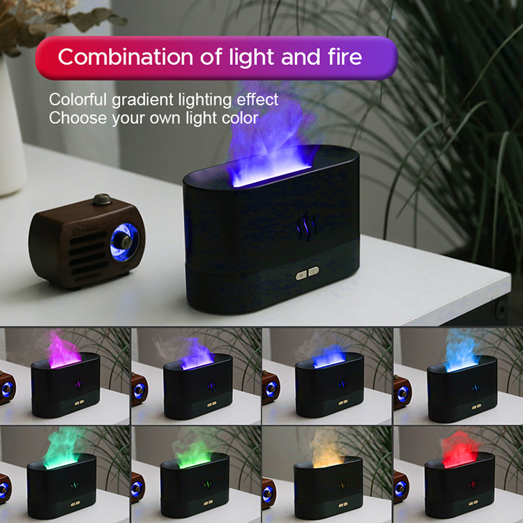 RGB Flame Ultrasonic Aromatherapy Humidifier & Essential Oil Diffuser | 7 Colours | 180ml | 9–12hr | USB | Black & White
