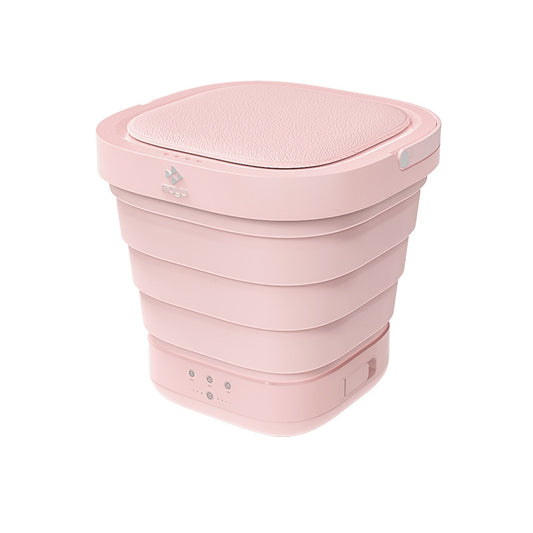 Portable Mini Folding Bucket Washing Machine | 40W, ABS + Silicone, Compact Travel Laundry, Pink & White