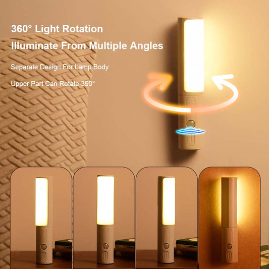 Motion Sensor LED Night Light | PIR | 3m Range | 100° Sensing | 350° Rotatable | 3 Colour Temps | Dimmable | Battery & USB Rechargeable | Gray & White